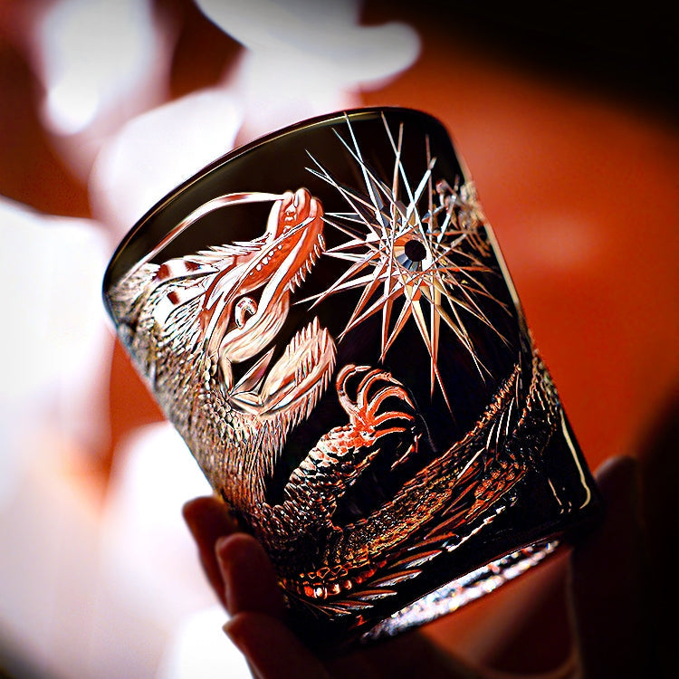 Edo Kiriko Handcrafted Soaring Dragon Whiskey Glass GoGlassCup