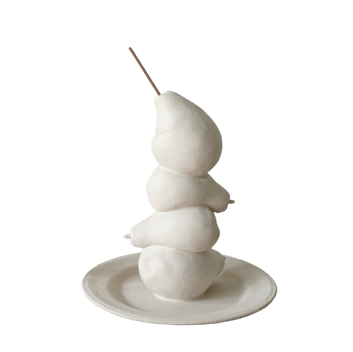 Unique abstract white sculpture on a round base with a vertical metal rod by LaFloria Home Décor
