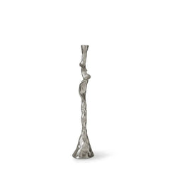 A silver-plated alloy candlestick with a minimalist design, suitable for holding candles.