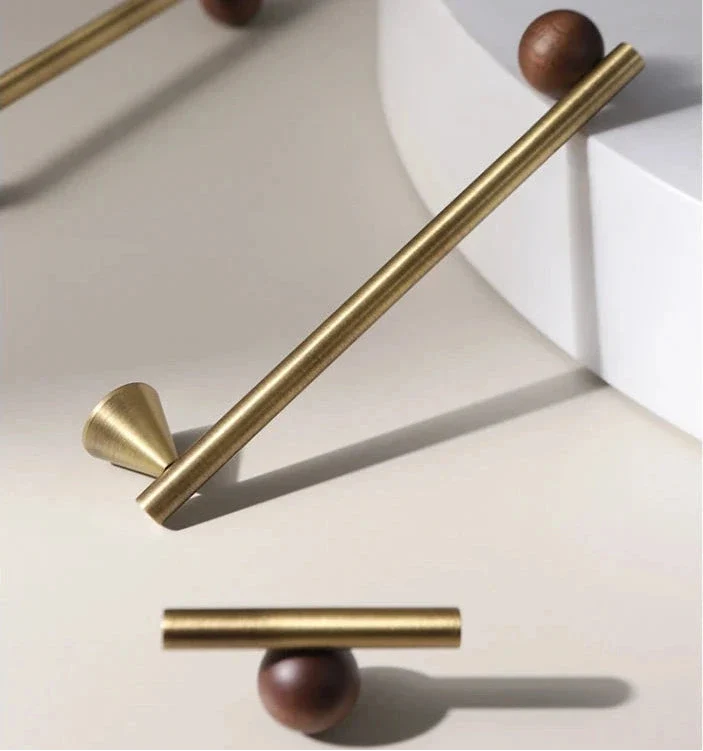 Bronze Brass + Walnut Wood Cabinet Handle and Knob Drawer Knobs T Bar Bedroom Kitchen Cupboard Hardware / Drawer Handles-Letifly Lights and Decor