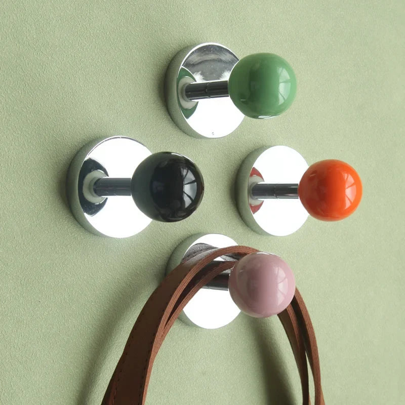 Ceramic Ball Wall Mounted Hook Towel Hooks For Bathroom Clothes Coat Hanger Punch/No Punch Dual Purpose Bedroom Door Hooks Diy-Letifly Lights and Decor