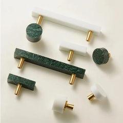 Brass Marble Crystal Stone Furniture Handles White Green Long Round Pulls Cupboard Dresser Drawer Cabinet Knobs-Letifly Lights and Decor