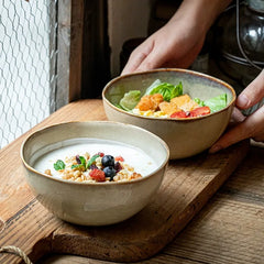 2pcs bowls Japanese 5.5-Inch ceramic breakfast bowl thickened irregular kiln salad bowl-Letifly Lights and Decor