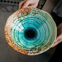 Letifly Lights & Decor - Kairo Ripple Glaze Serving Bowl - Japanese-inspired ceramic serving bowl with ice crackle glaze finish and blue ripple design