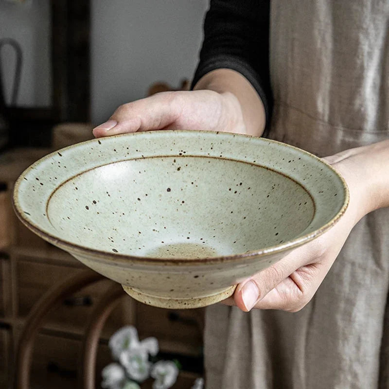 KINGLANG Hand Made Bowl Ceramic Deep Bowl Creative Round Noodle Bowl Dishes Ramen Soup Dumpling Bowls-Letifly Lights and Decor
