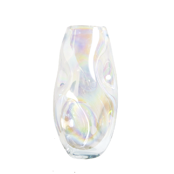 A handcrafted crystal vase with a geometric pattern.