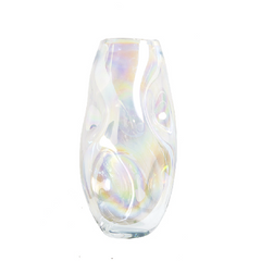 A handcrafted crystal vase with a geometric pattern.