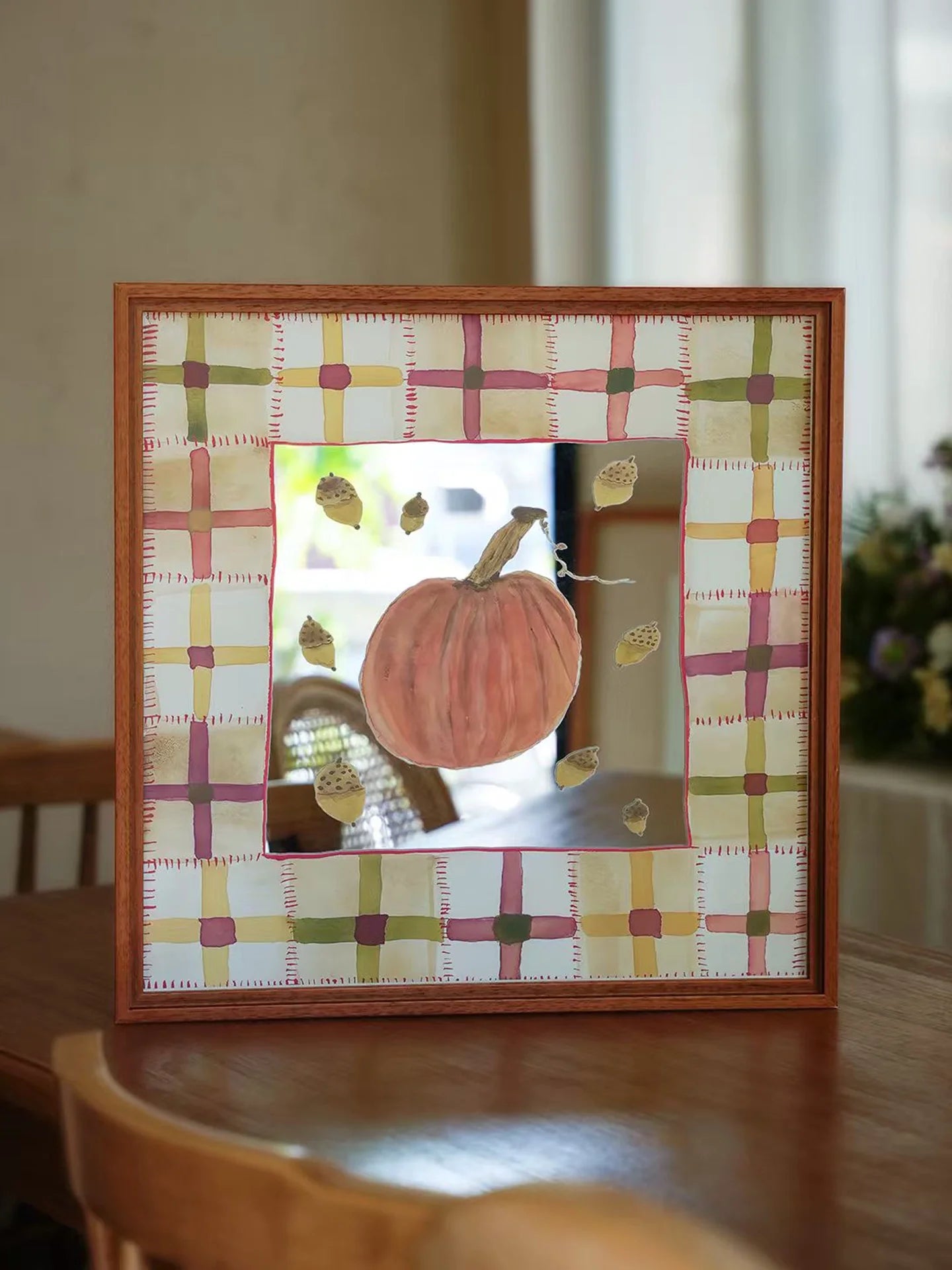 Autumn pumpkins mirror wall art by TRLab Shop featuring a decorative pumpkin design for seasonal home decor.