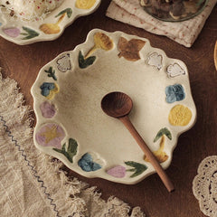 Flowers & Birds Coarse Pottery Hand-pinched Plate - TRLab Shop