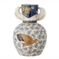 Dove ceramic vase with twin handles, white finish, decorative floral design, ideal for home decor or flower arrangements.