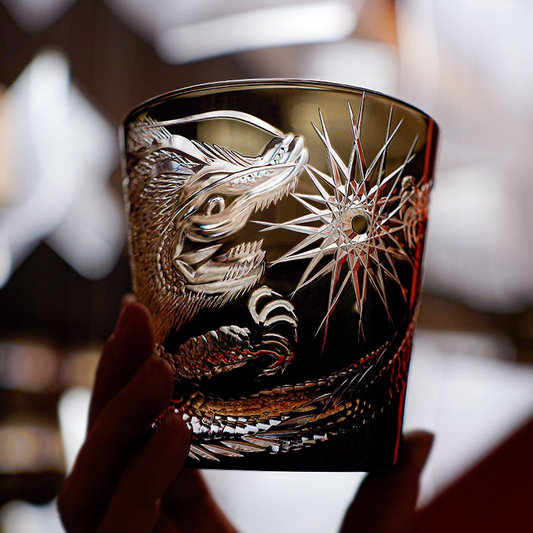 Edo Kiriko Handcrafted Soaring Dragon Whiskey Glass GoGlassCup