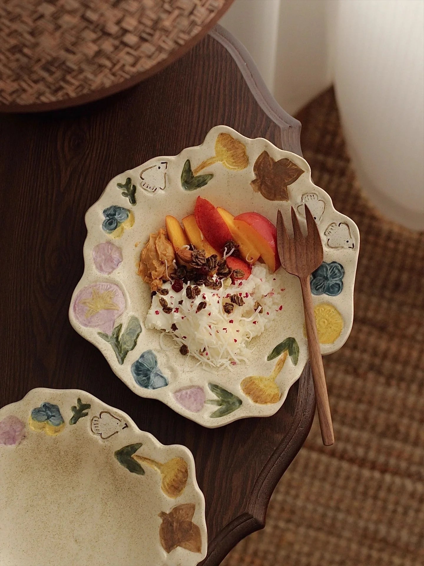 Flowers & Birds Coarse Pottery Hand-pinched Plate - TRLab Shop