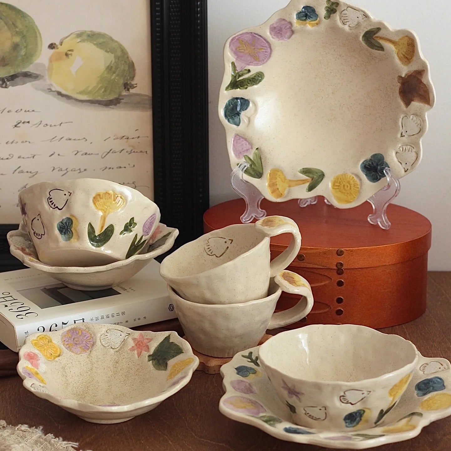 Flowers & Birds Coarse Pottery Hand-pinched Plate - TRLab Shop