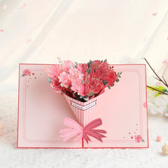 TRLab Shop rose bouquet 3D pop-up paper art greeting card with vibrant pink roses and intricate floral design