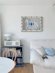 Bauhaus-style pony mirror wall art by TRLab Shop, featuring geometric design and sleek black metal frame on a white background.