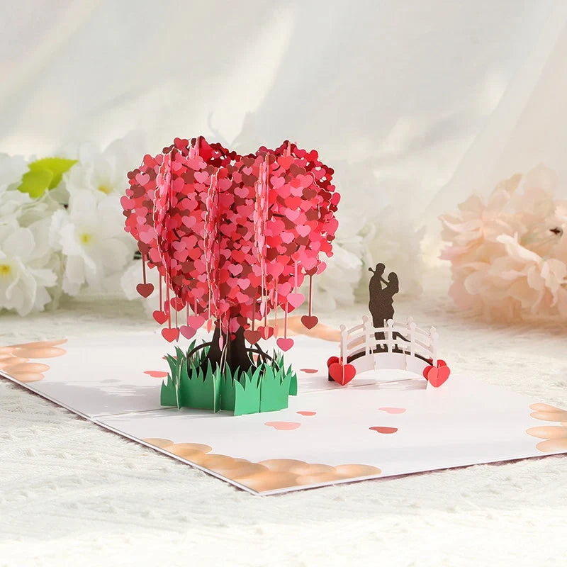 Love Heart Tree 3D pop-up paper art greeting card featuring a detailed love heart tree design, crafted by TRLab Shop.