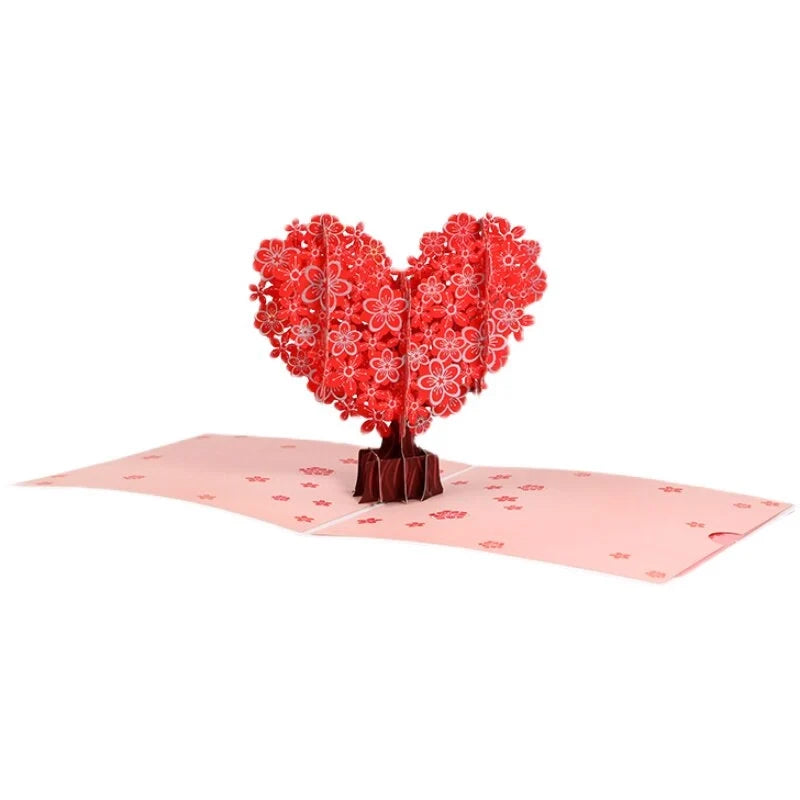 Love Heart Sakura 3D pop-up paper art greeting card by TRLab Shop featuring intricate cherry blossom and love heart design.