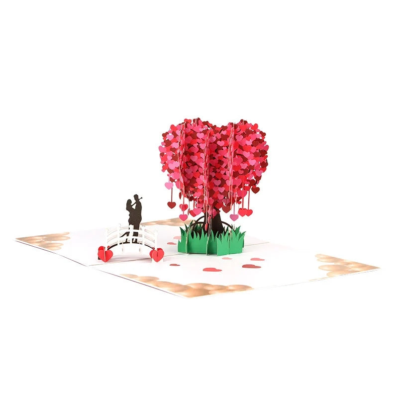 Love Heart Tree 3D pop-up paper art greeting card with intricate heart and tree design, created by TRLab Shop.