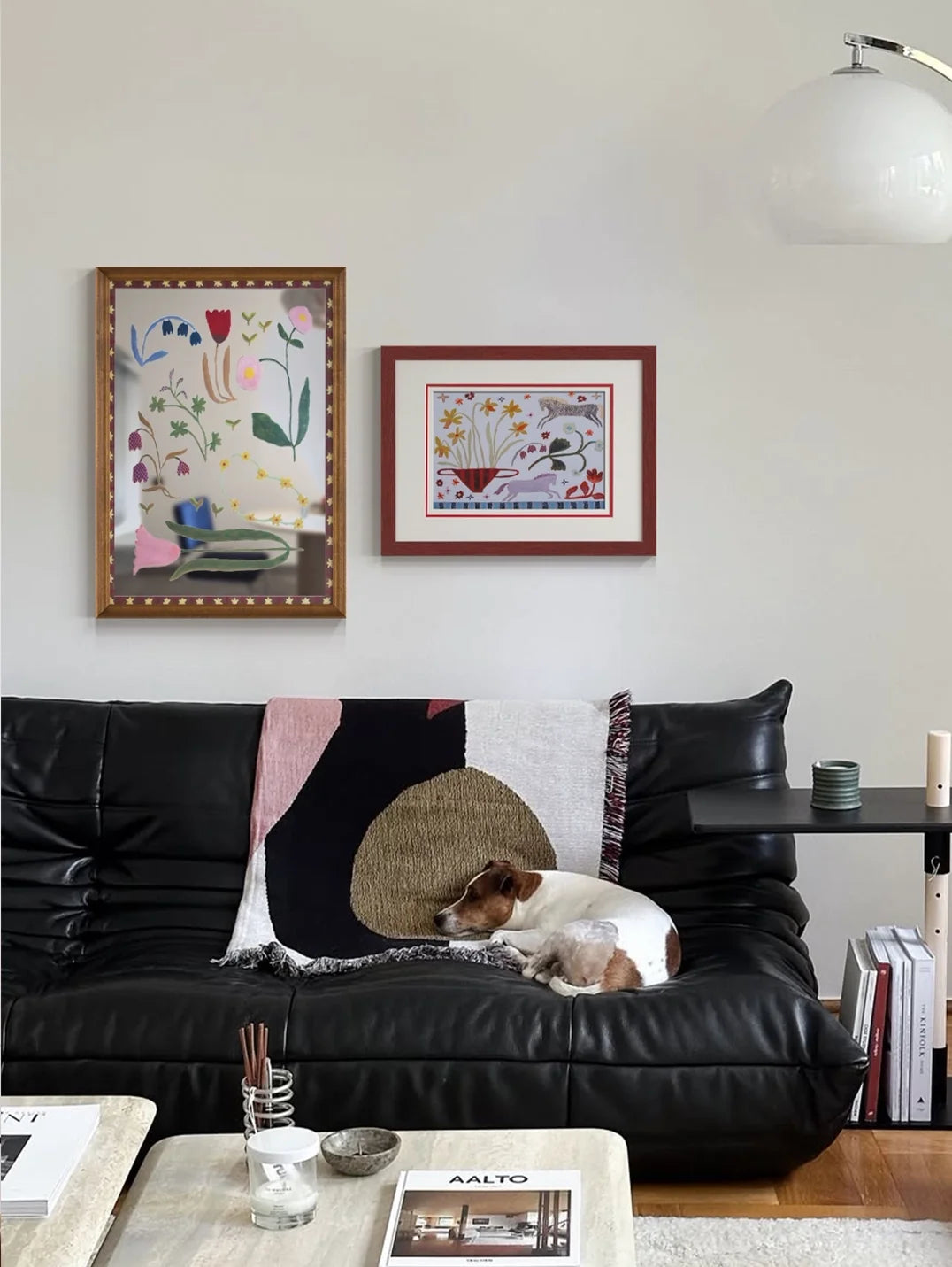 Floral solid wood framed mirror wall art with a botanical floral design and natural wood finish, ideal for home decor.