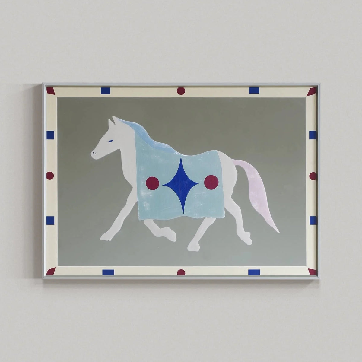 Bauhaus-style pony mirror wall art with geometric design, featuring bold black and white shapes for modern home decor.