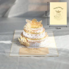 3D pop-up birthday cake paper art greeting card by TRLab Shop, featuring colorful layered cake design and festive details.