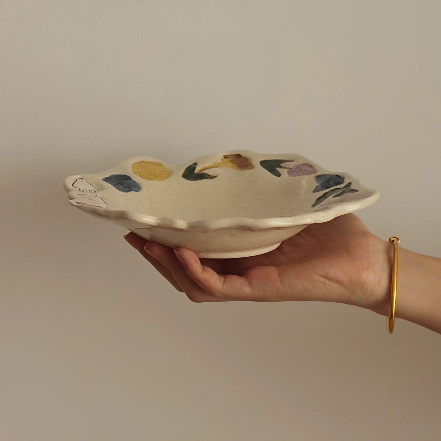 Flowers & Birds Coarse Pottery Hand-pinched Plate - TRLab Shop