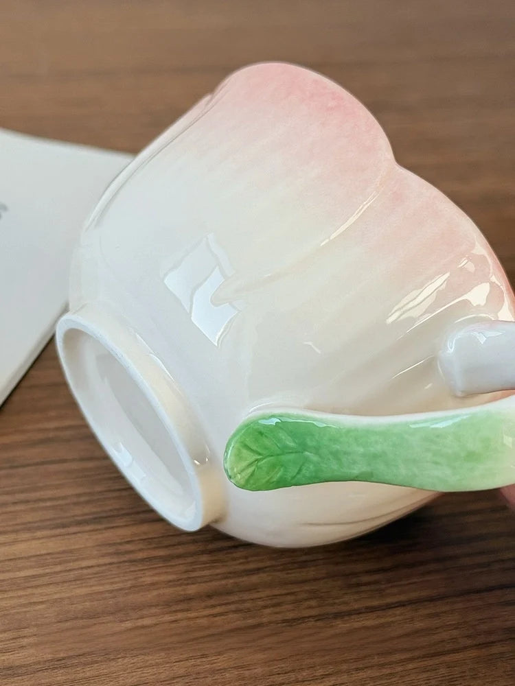 Ceramic Pink Begonia Cup & Saucer Set And Spoon - TRLab Shop