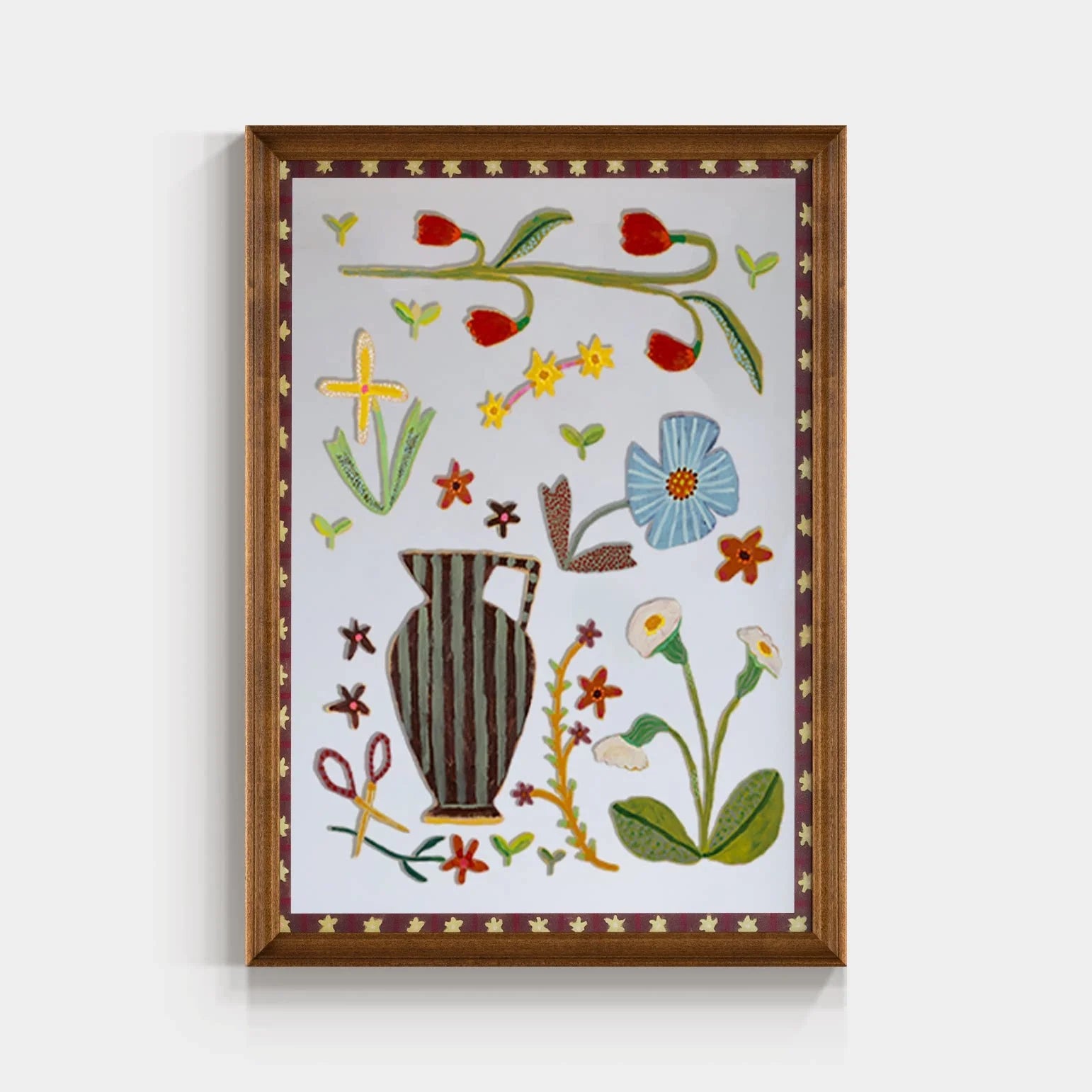 Floral solid wood framed mirror wall art with intricate flower design, perfect for decorative home or office decor.