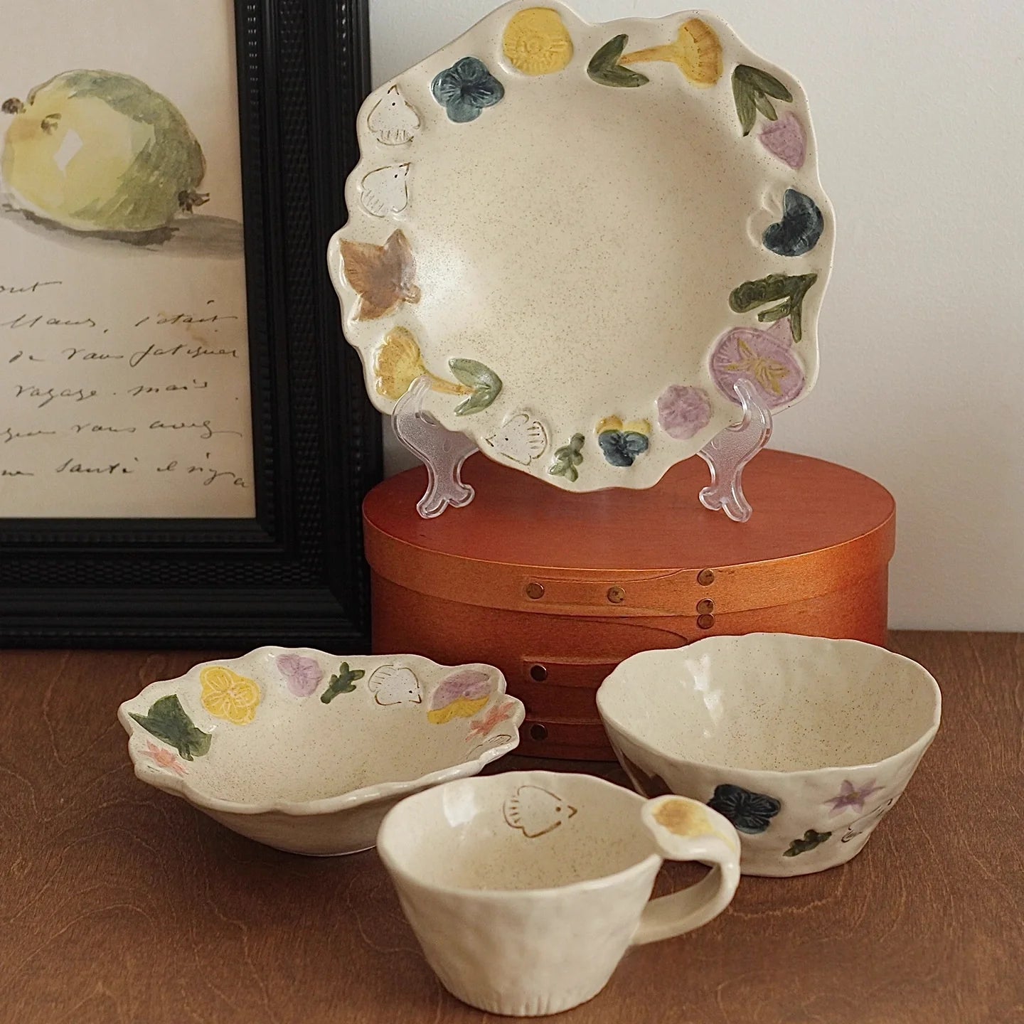 Flowers & Birds Coarse Pottery Hand-pinched Plate - TRLab Shop
