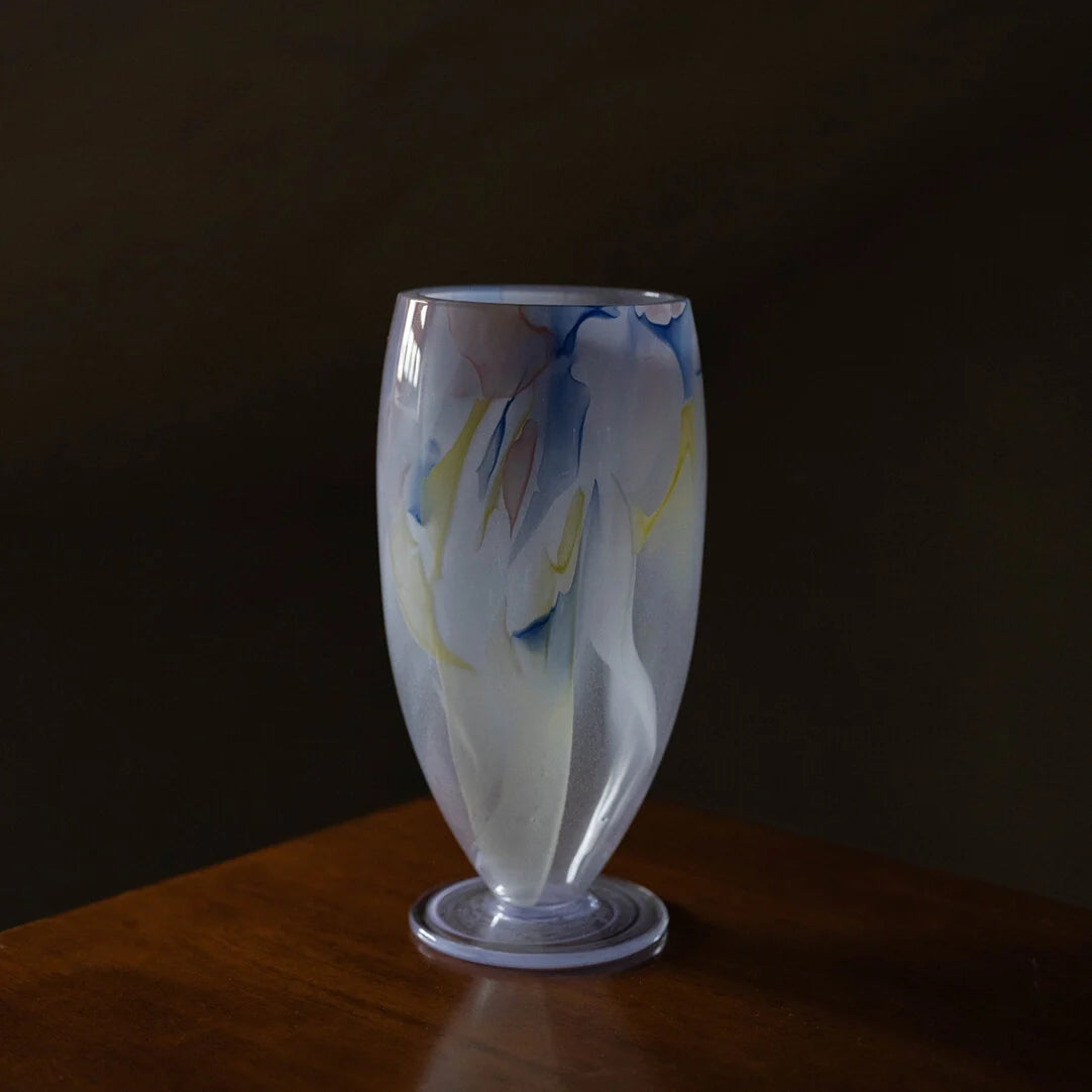 Luminous Fragment Glass Vase by TRLab Shop featuring iridescent glass with a textured, fragmented design for decorative display.