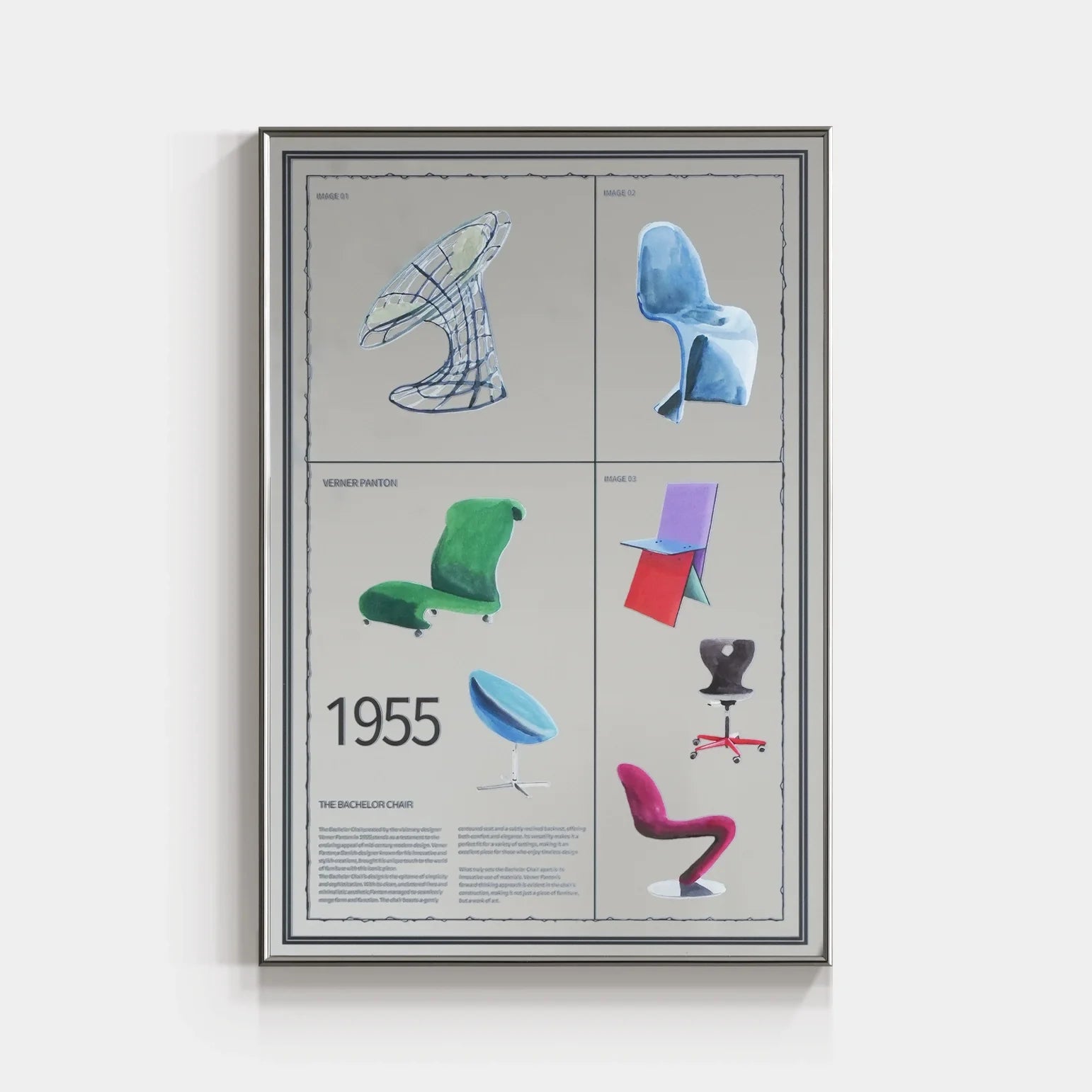 Modern wall art featuring a mirror with a chair design theme, showcasing contemporary decor by TRLab Shop.