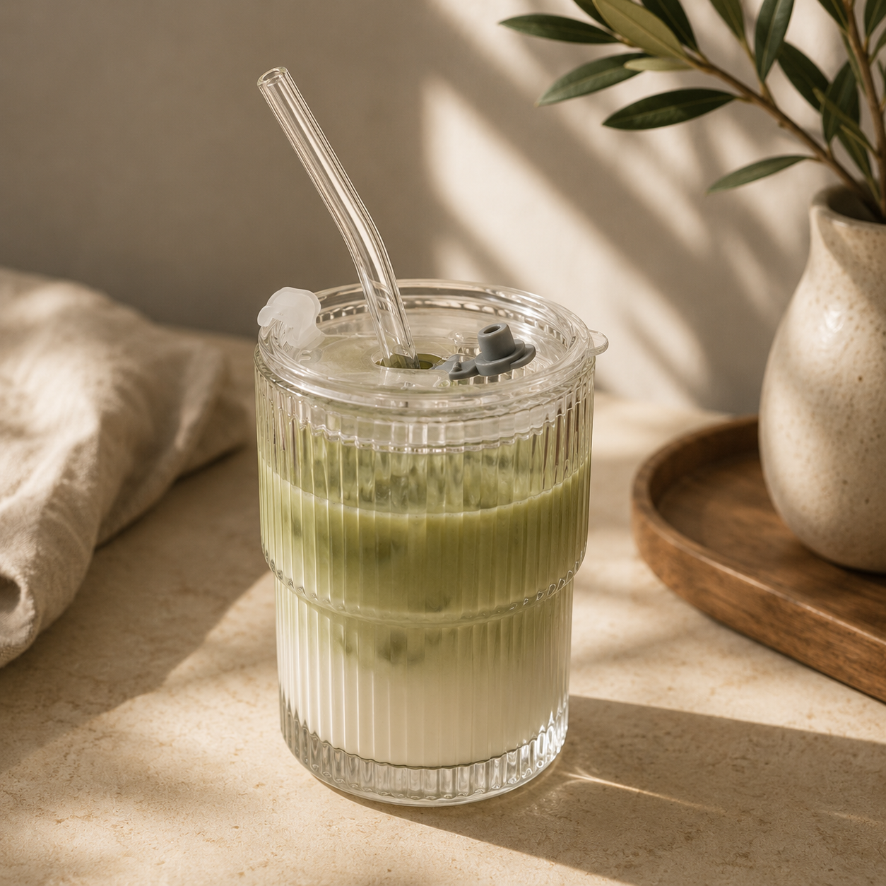 Ribbed textured glass tumbler