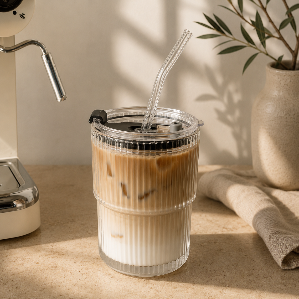Ribbed textured glass tumbler