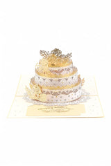 3D pop-up birthday cake paper art greeting card by TRLab Shop, featuring colorful layered cake design with decorative elements.