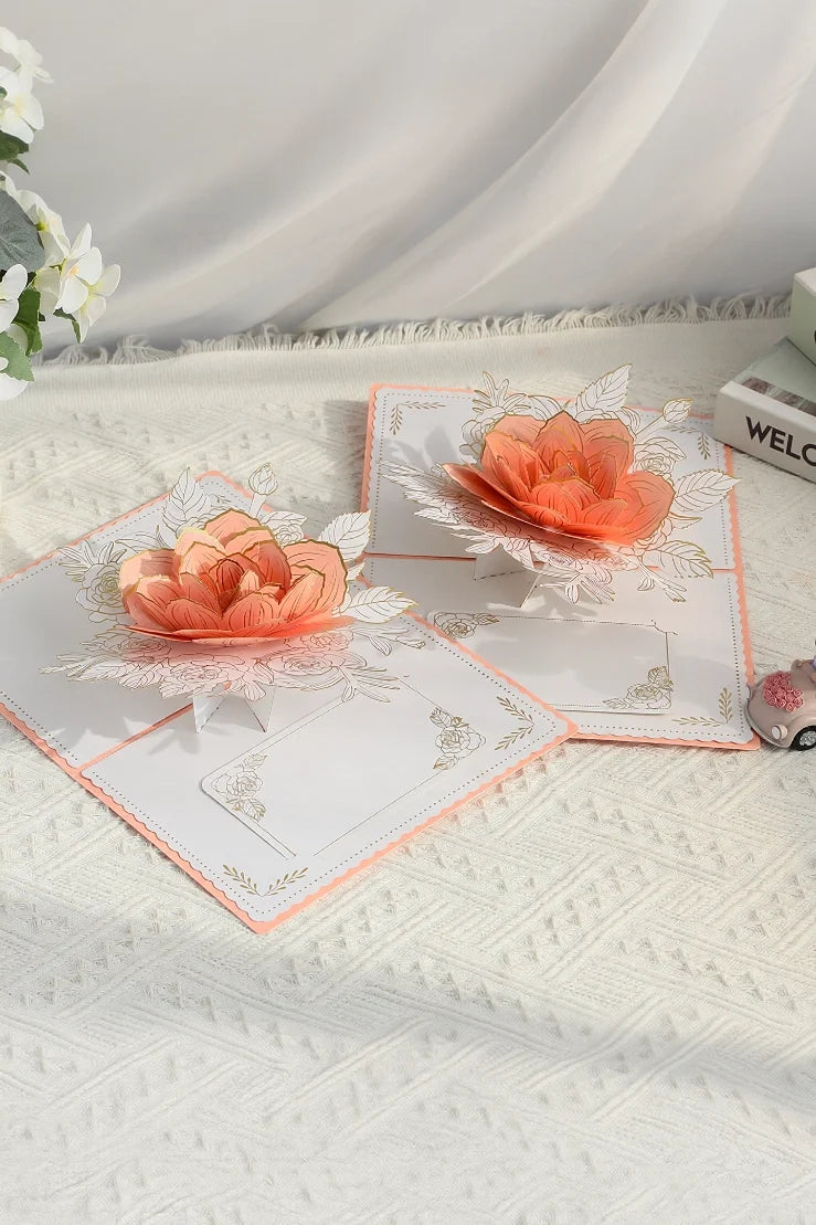 TRLab Shop Rose 3D Pop Up Paper Art Greeting Card featuring intricate layered paper roses and detailed craftsmanship.