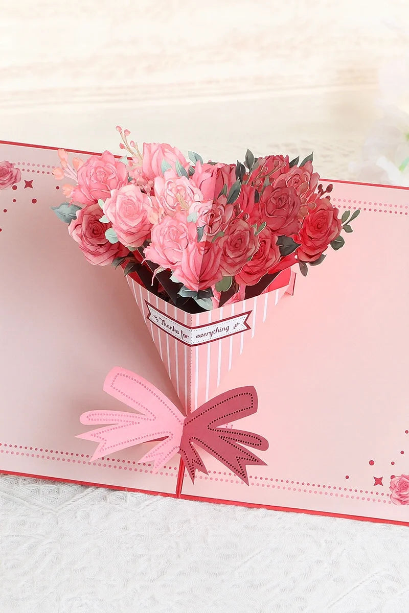 3D pop-up paper art greeting card featuring a detailed rose bouquet design, from TRLab Shop.