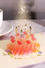 TRLab Shop acrylic 3D birthday cake pop-up paper art greeting card showing vibrant, layered cake design with intricate details.