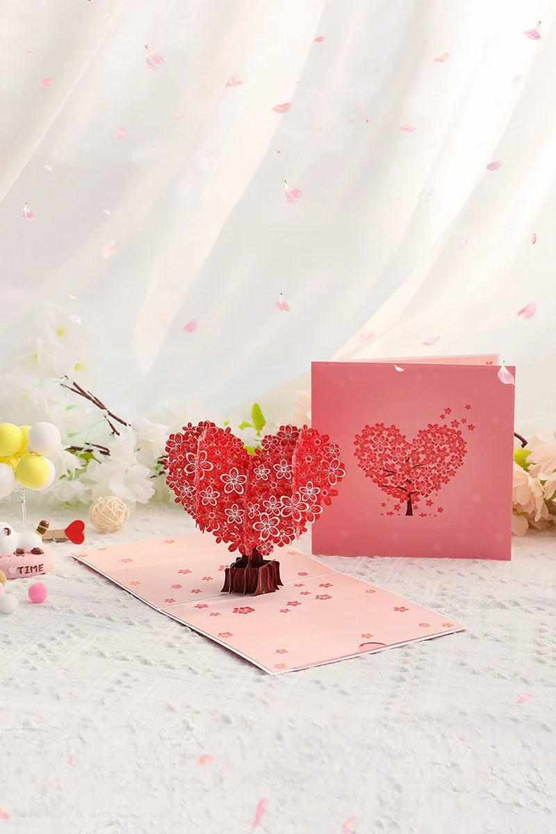 Love Heart Sakura 3D Pop Up Paper Art Greeting Card by TRLab Shop featuring intricate cherry blossom and love heart design