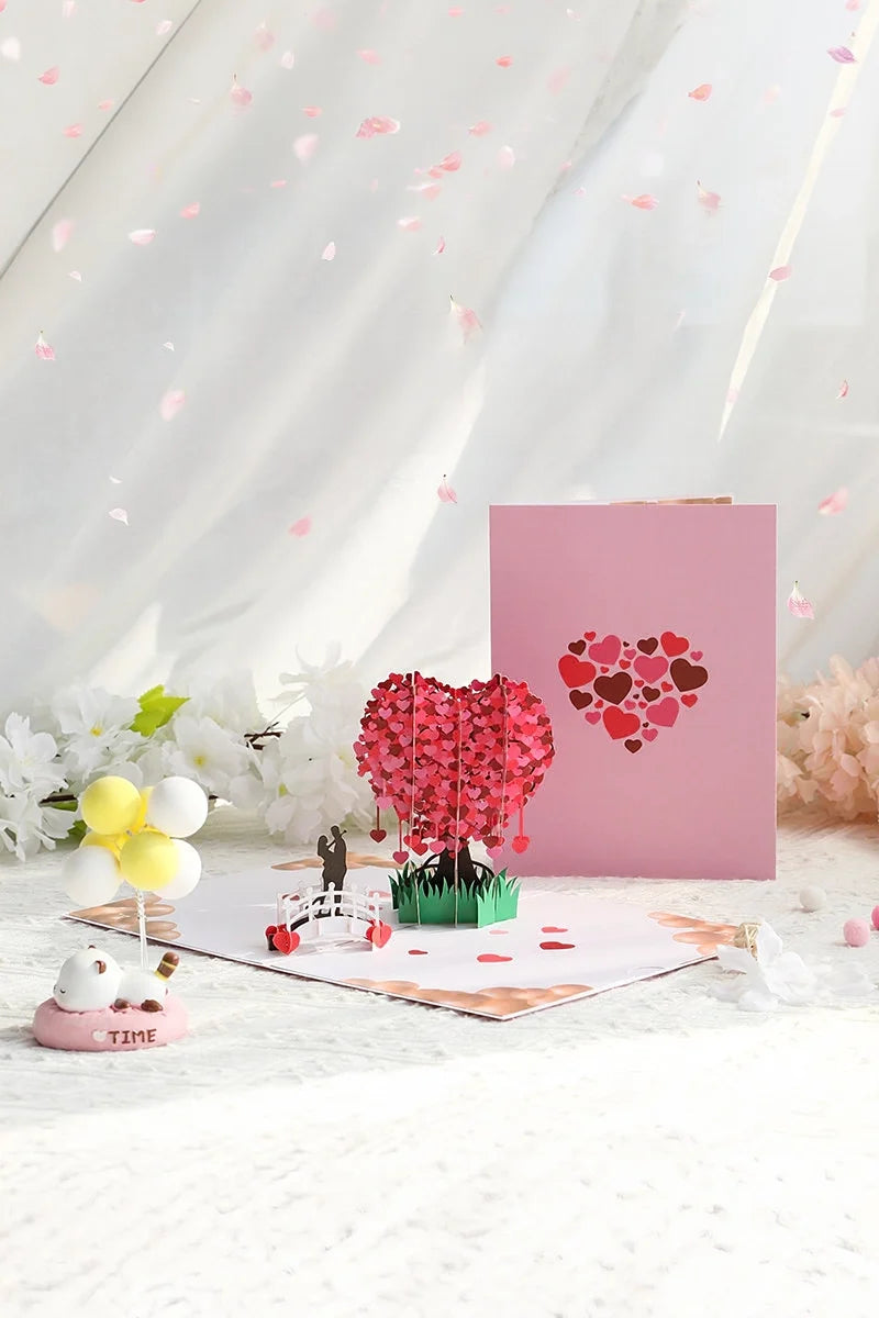 Love Heart Tree 3D pop-up paper art greeting card with intricate love heart and tree design, crafted by TRLab Shop.
