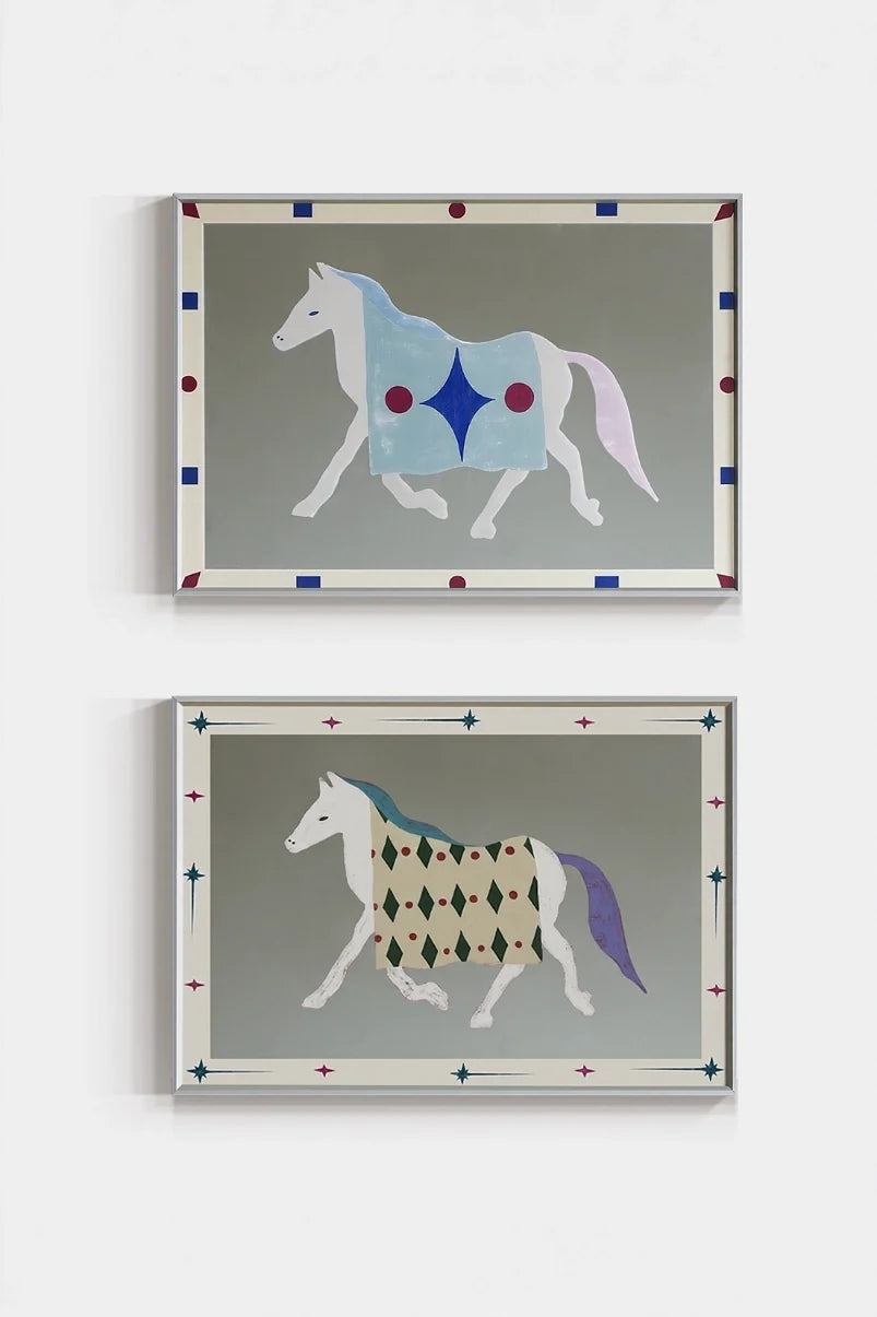 Bauhaus-style pony mirror wall art by TRLab Shop featuring geometric design and modern aesthetic on a plain background.