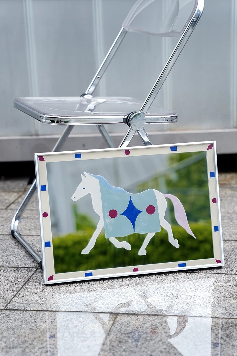 Bauhaus-style pony mirror wall art by TRLab Shop featuring geometric design and sleek modern aesthetics.