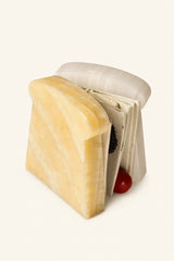 Natural jade toast bookend gift set by JADE DECO featuring two polished jade toast-shaped bookends on a neutral background.