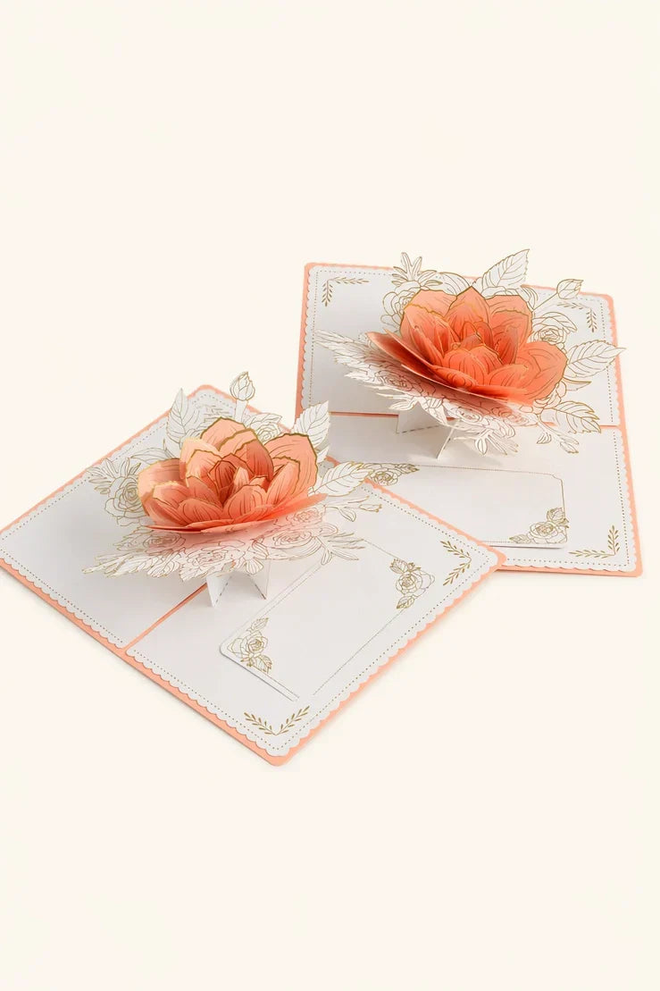 3D pop-up paper art greeting card featuring a detailed rose design, crafted by TRLab Shop.