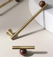 Bronze Brass + Walnut Wood Cabinet Handle and Knob Drawer Knobs T Bar Bedroom Kitchen Cupboard Hardware / Drawer Handles-Letifly Lights and Decor