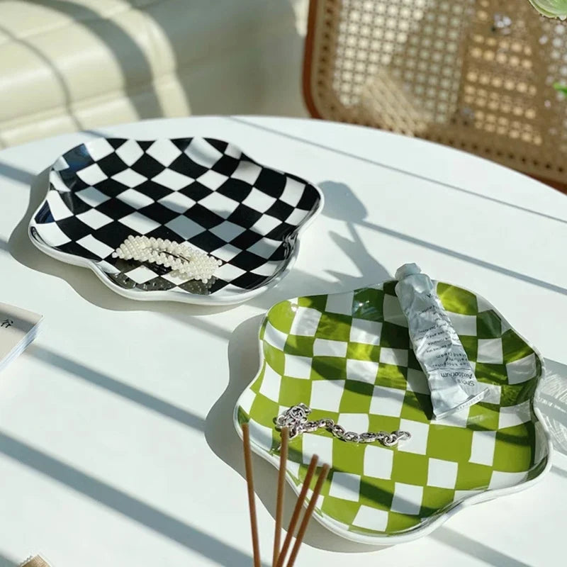 European Chessboard Ceramic Plate Black and White Checkered Irregular Tableware Dinner Plate Dinner Set Plates and Dishes-Letifly Lights and Decor
