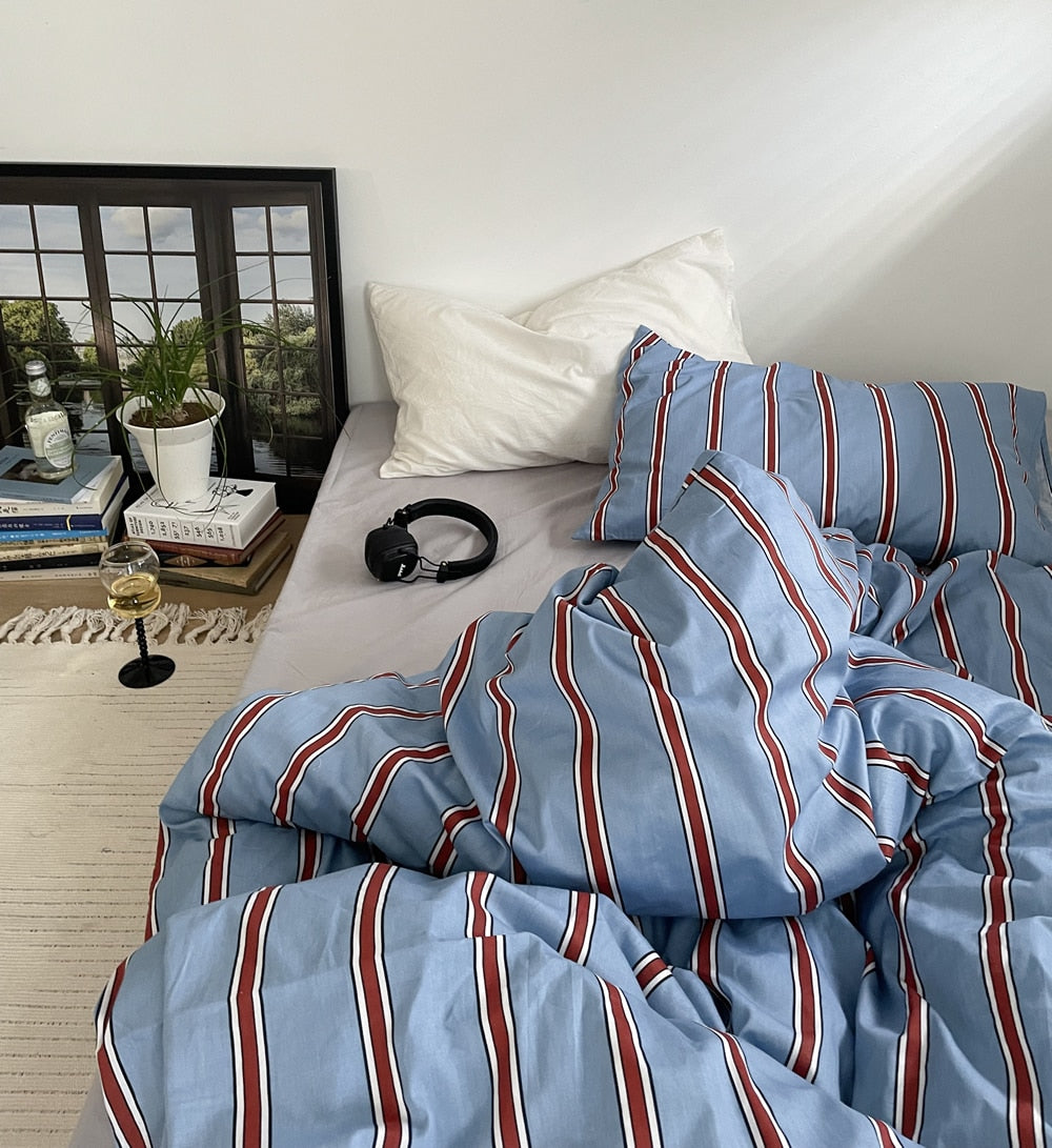 French stripe cotton sheet set