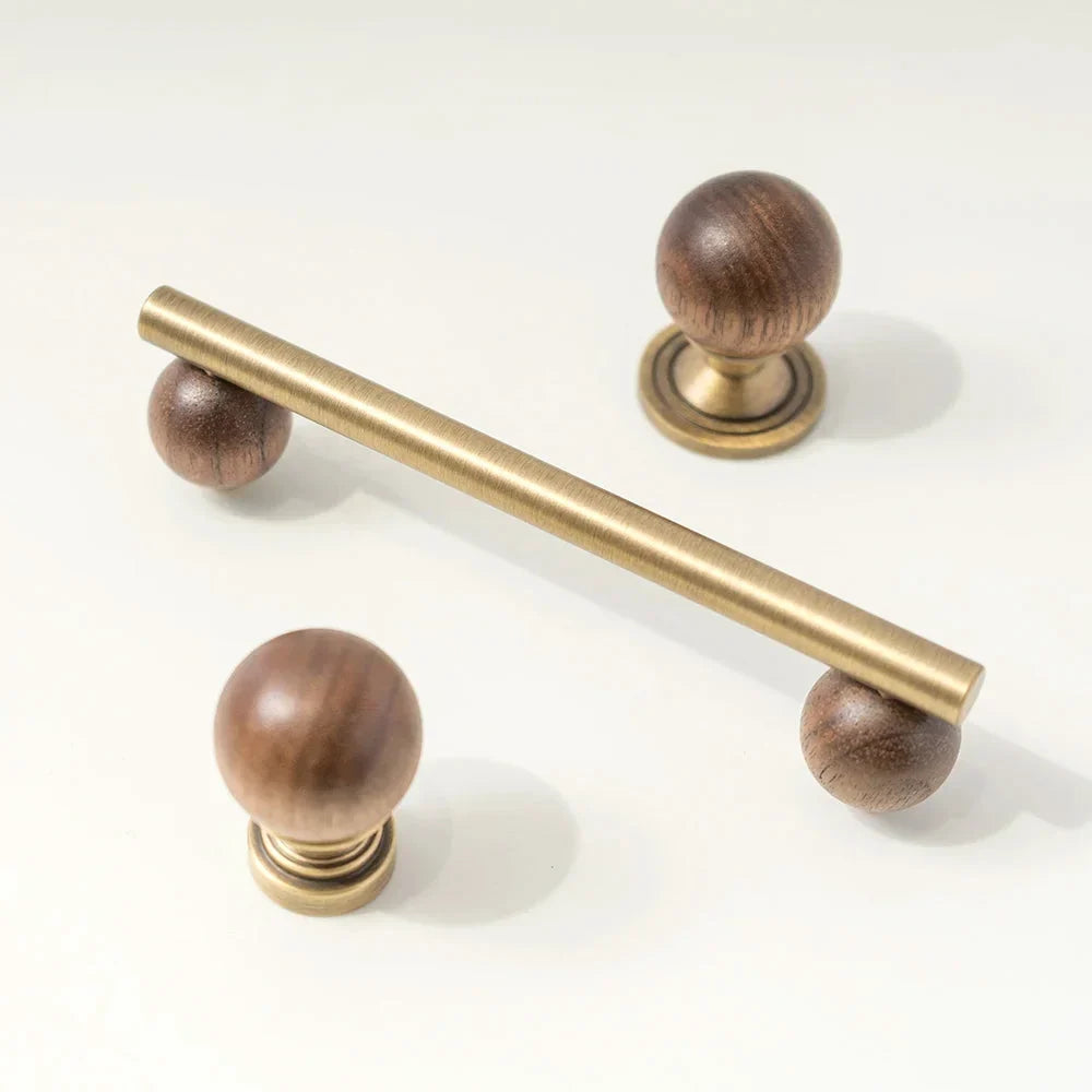 Bronze Brass + Walnut Wood Cabinet Handle and Knob Drawer Knobs T Bar Bedroom Kitchen Cupboard Hardware / Drawer Handles-Letifly Lights and Decor