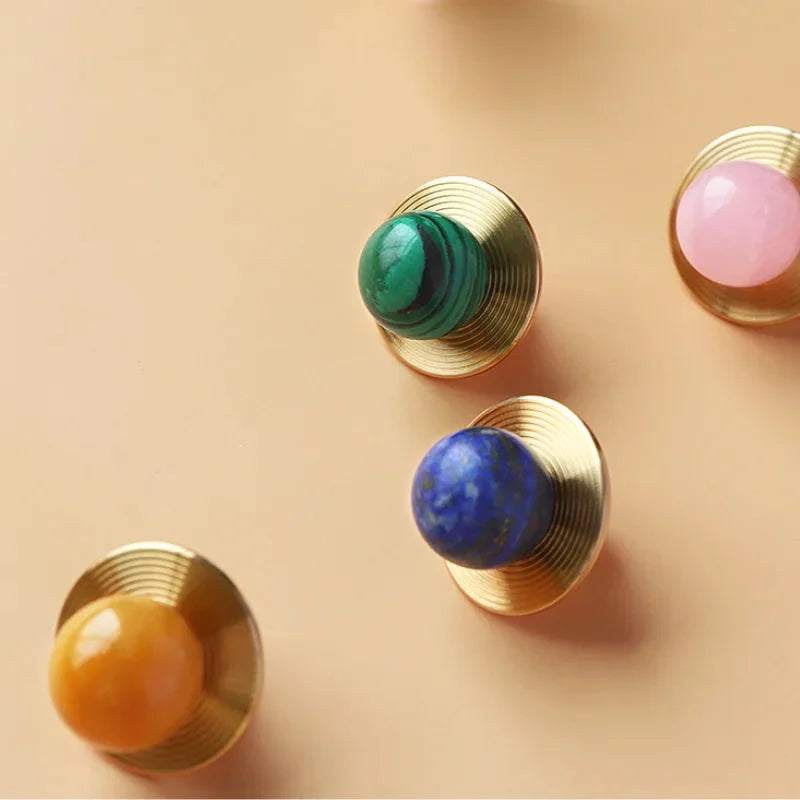 Luxury Natural Stone + brass Knobs Cabinet Knob Handle Dresser Knobs Drawer Pulls Elegant Green Furniture Hardware-Letifly Lights and Decor
