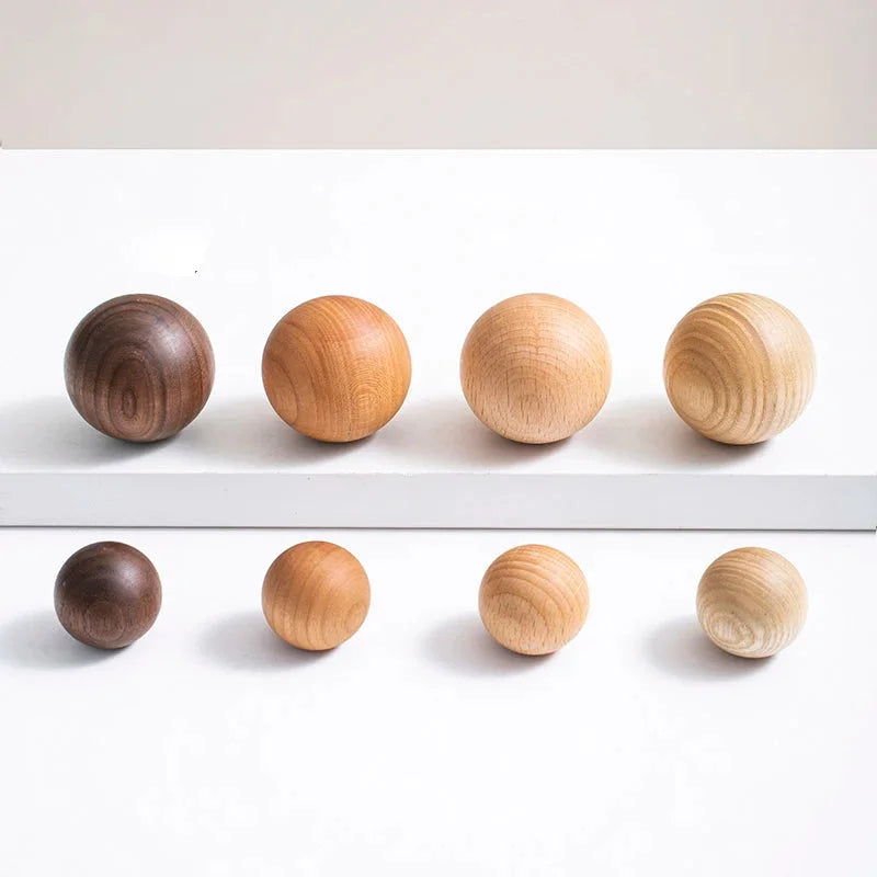 Ball Knob Drawer Pulls Natural Walnut / Ash / Beech Decor Ball Kitchen Cabinet Handles Simple Wooden Furniture Hardware-Letifly Lights and Decor
