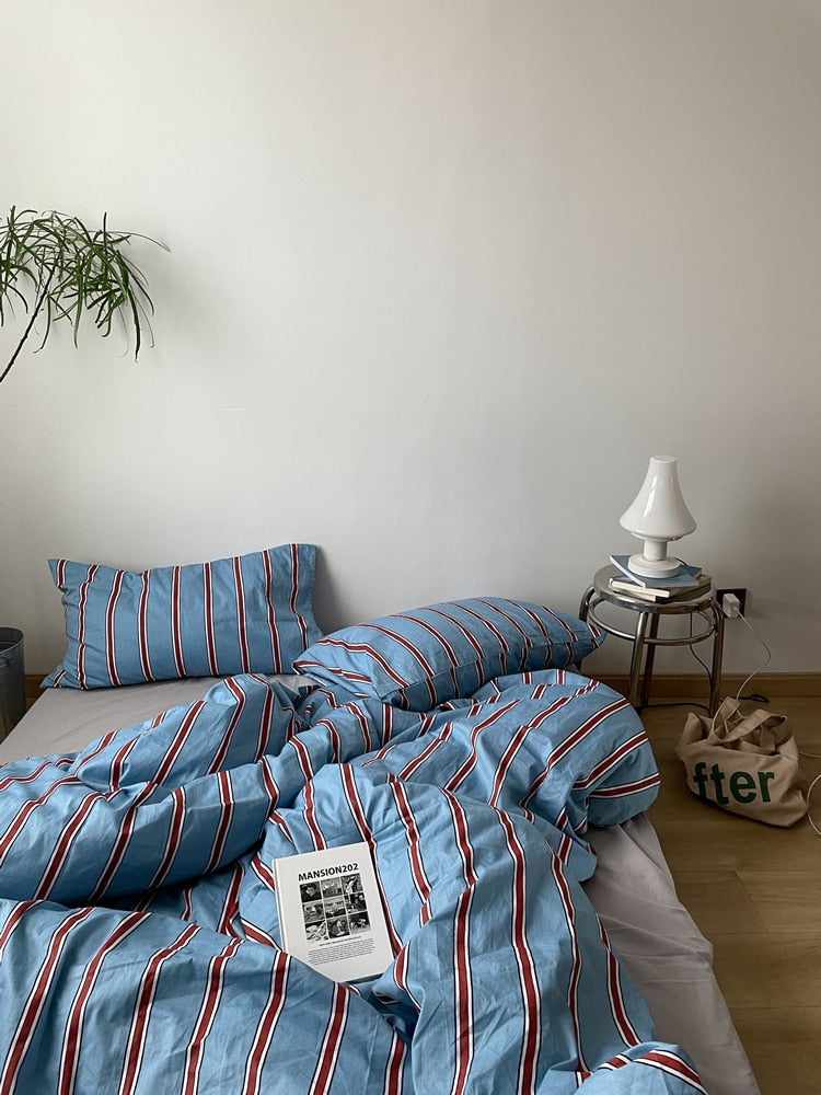 French stripe cotton sheet set